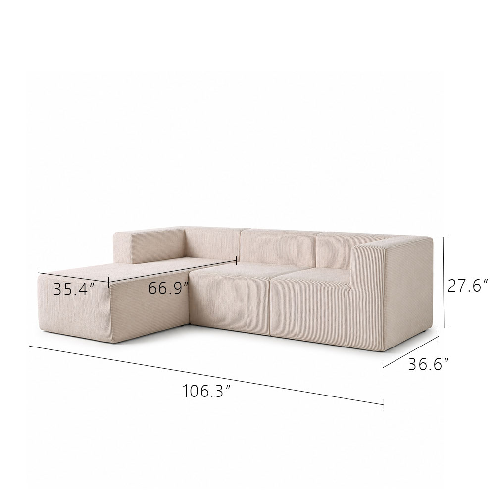 Vacuum Compressed Cube Module Beige Corduroy Living Room Sofa