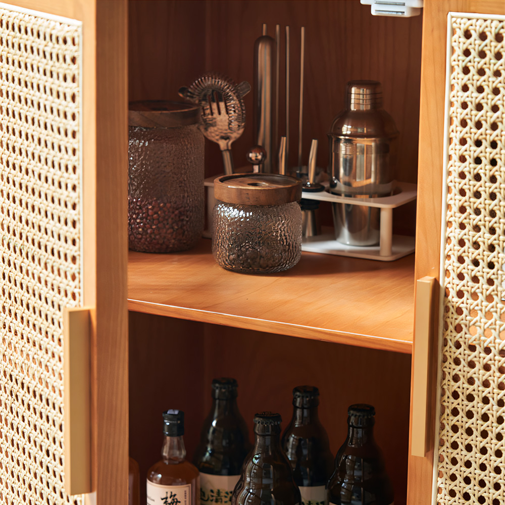 39.4" Rattan Doors Ash Wood Accent Sideboard Cabinet