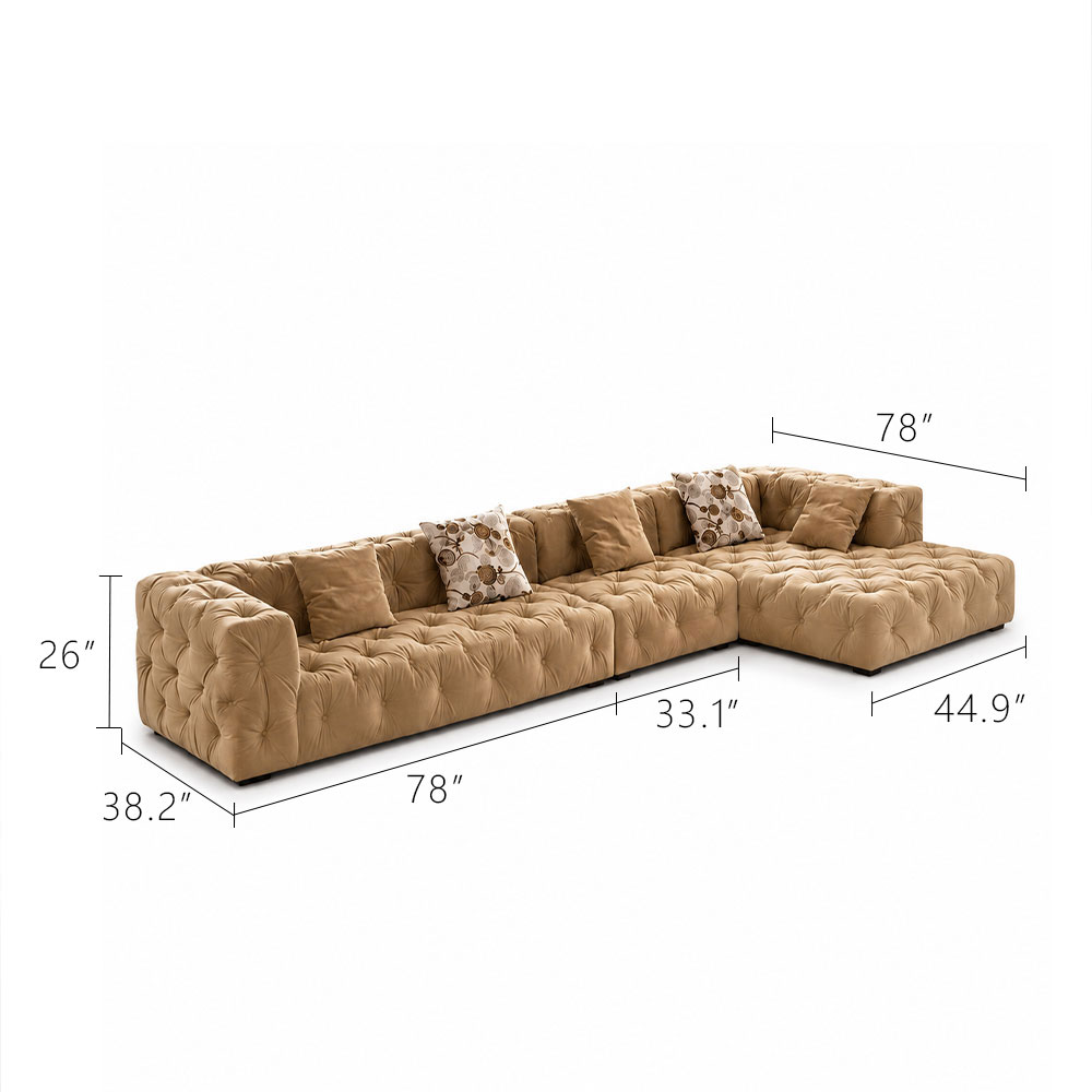 155.9" Two Tone Tufted Velvet Modular L Shape Sectional Sofa With Chaise For Luxury Villa