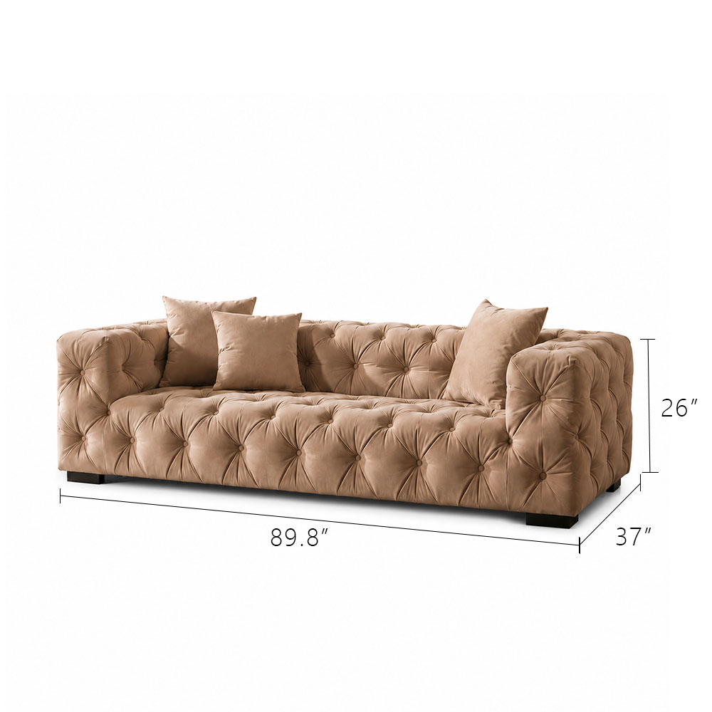 All Tufted Boxy Velvet Sofa Suite Three Seat Couch Two Single Chairs For Living Space