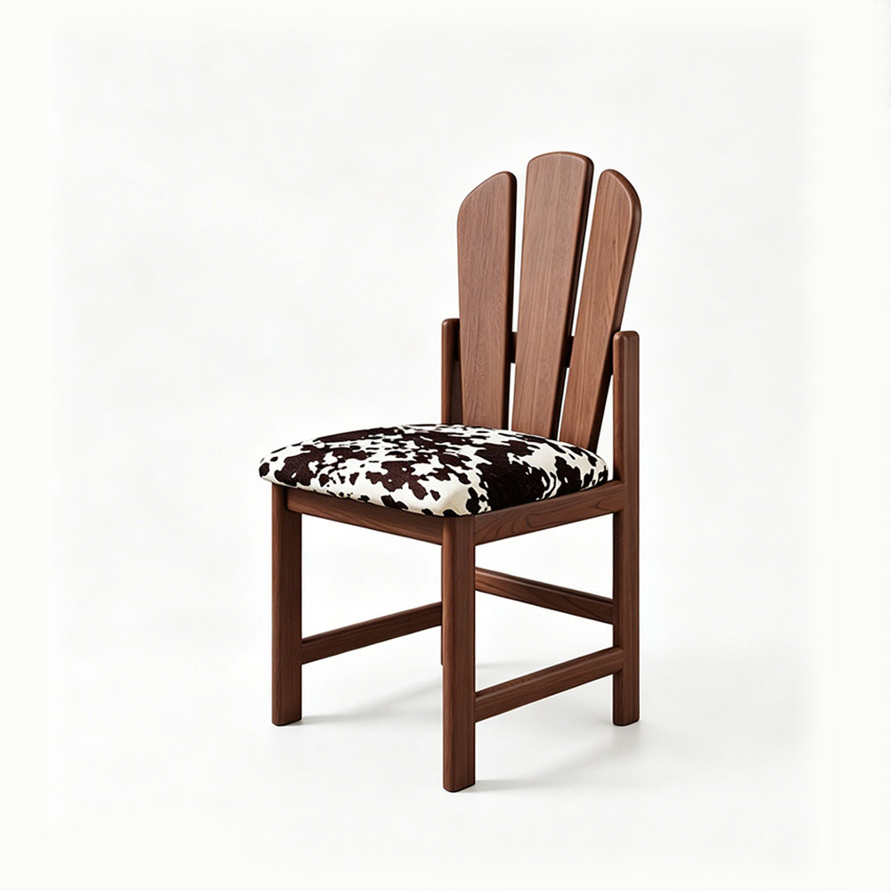 Three Slat Curved Back Solid Wood Printed Fabric Dining Chair 1 Piece