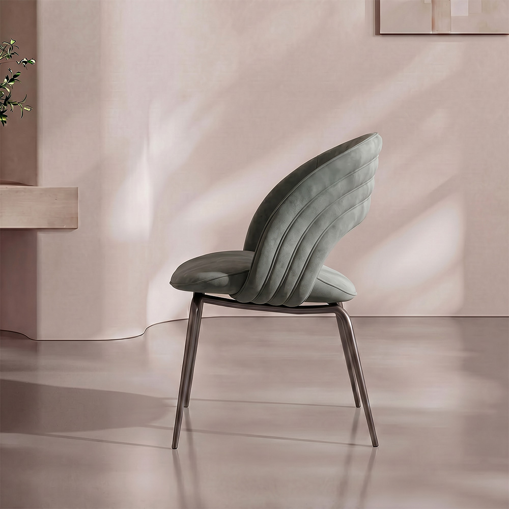 Plush Velvet Channel Stitch Minimalist Metal Leg Dining Room Chair 1 Piece