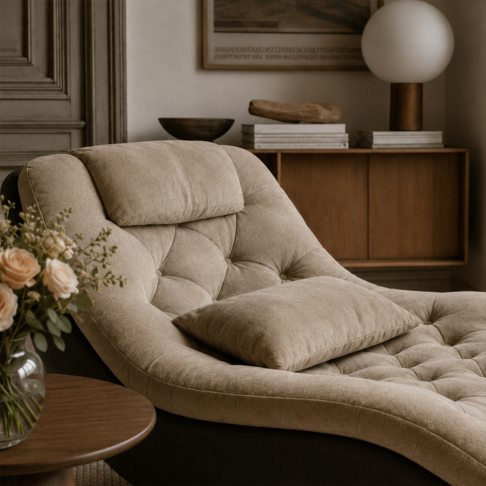 Modern Tufted Chaise Lounge Chair with Curved Base