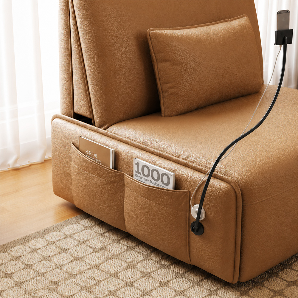 Gooseneck Phone Holder Foldable Faux Leather Guest Sofa Bed