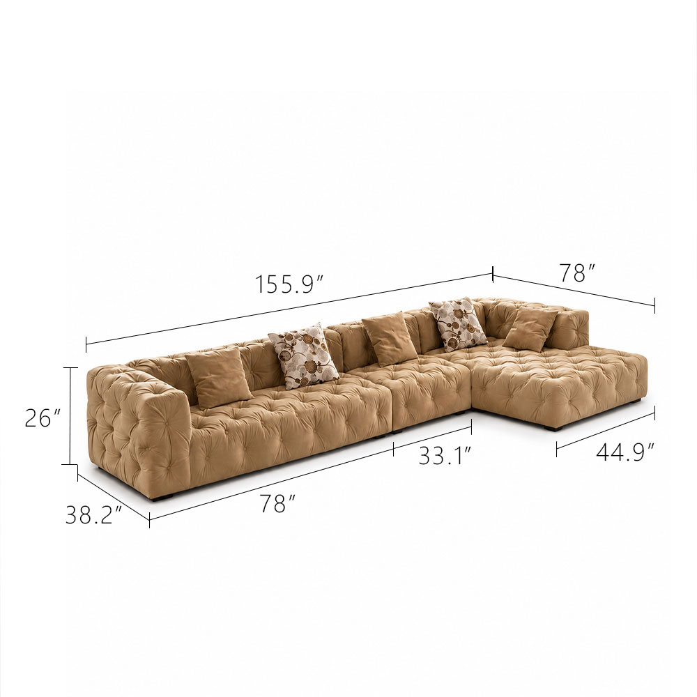 155.9" Two Tone Tufted Velvet Modular L Shape Sectional Sofa With Chaise For Luxury Villa