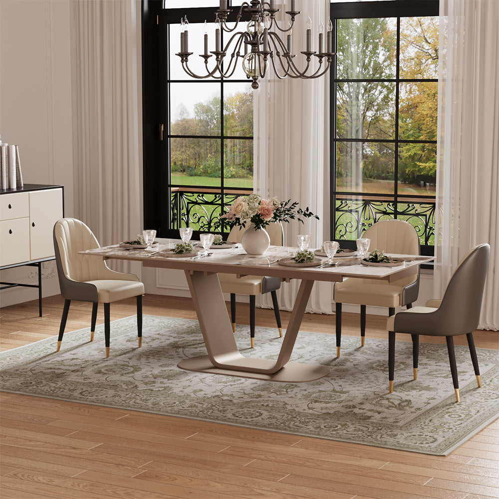 55.1"-78.7" Extendable Dining Table with Modern Patterned Stone Top