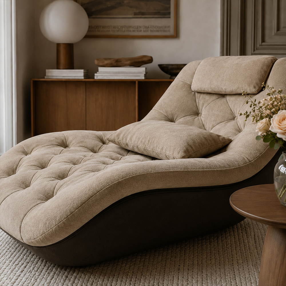 Modern Tufted Chaise Lounge Chair with Curved Base