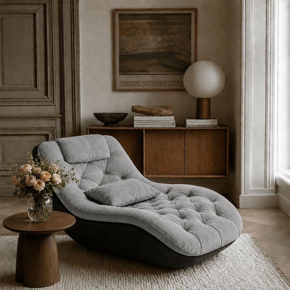 Modern Tufted Chaise Lounge Chair with Curved Base