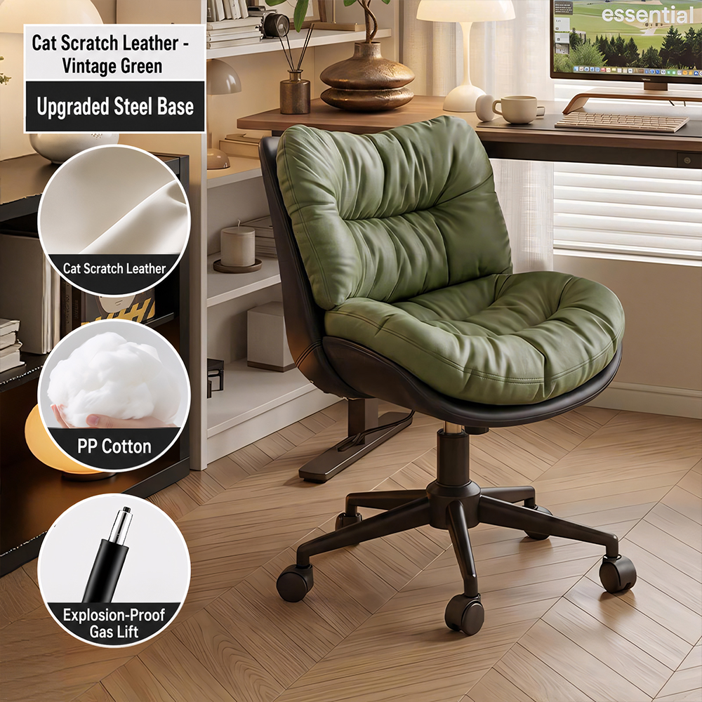 Modern Cream & Brown Tufted Swivel Office Chair with Rolling Base