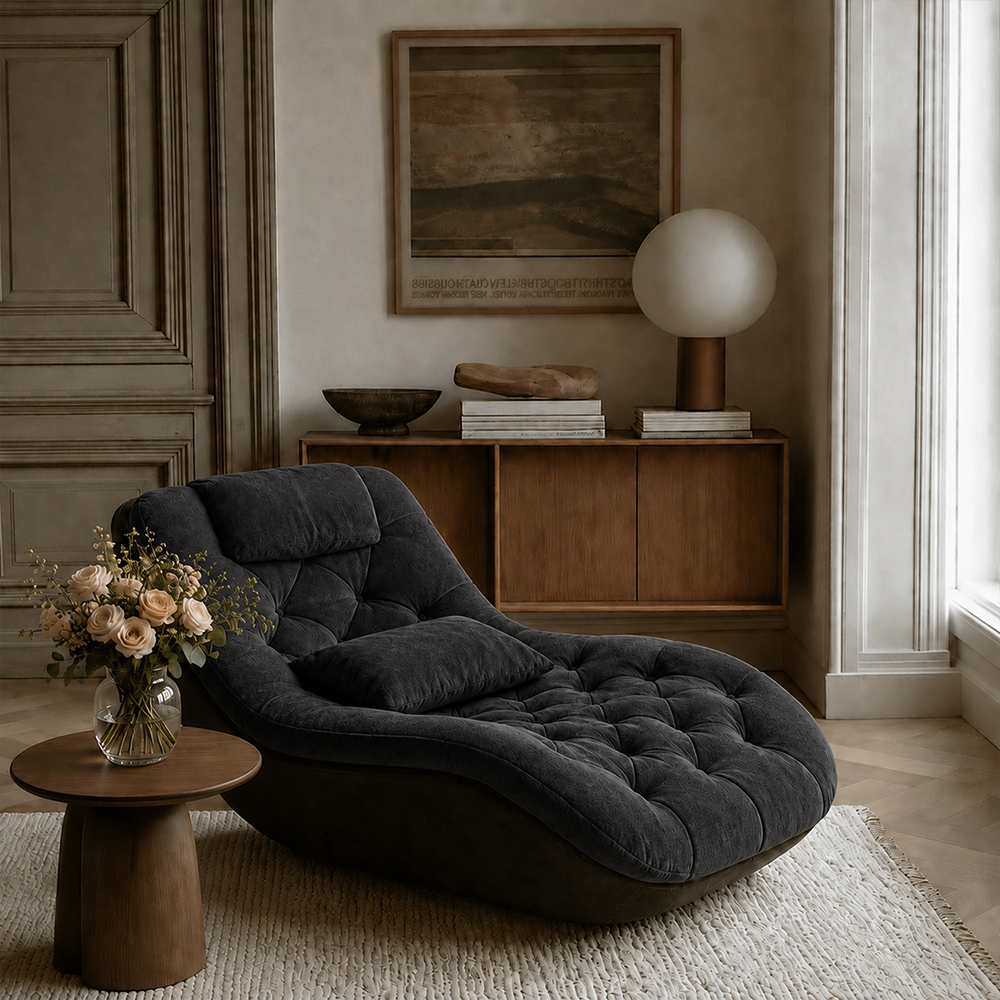 Modern Tufted Chaise Lounge Chair with Curved Base