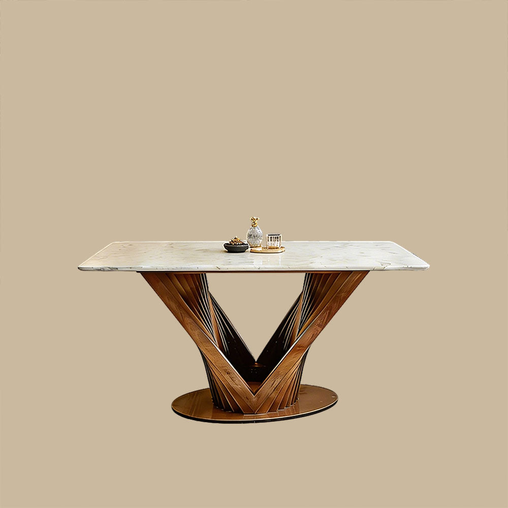 Luxury Sintered Stone Dining Table Kitchen Table With Artistic V-Shaped Solid Wood Base