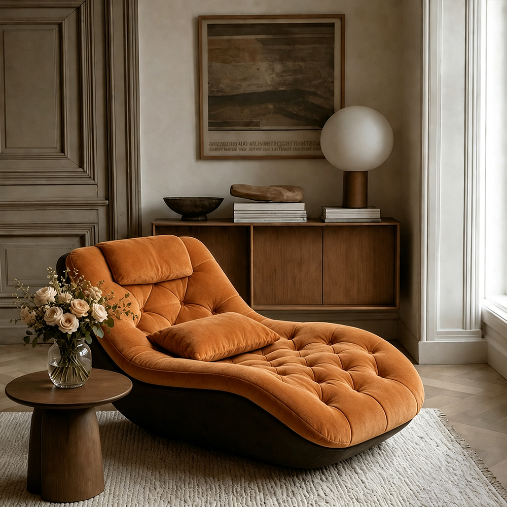 Modern Tufted Chaise Lounge Chair with Curved Base