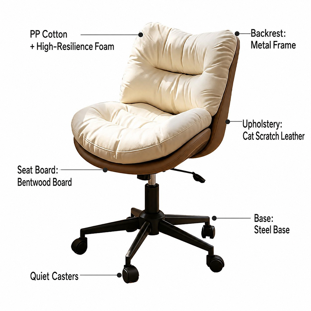 Modern Cream & Brown Tufted Swivel Office Chair with Rolling Base