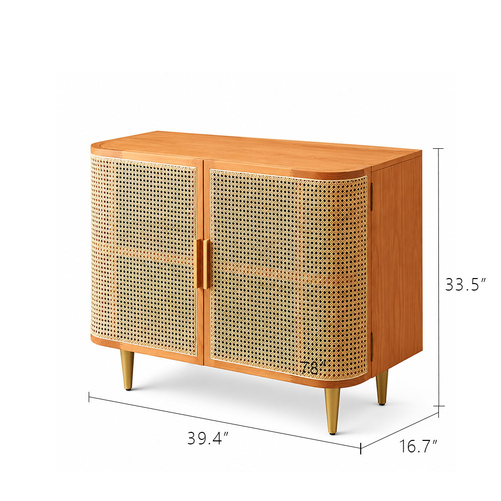 39.4" Rattan Doors Ash Wood Accent Sideboard Cabinet