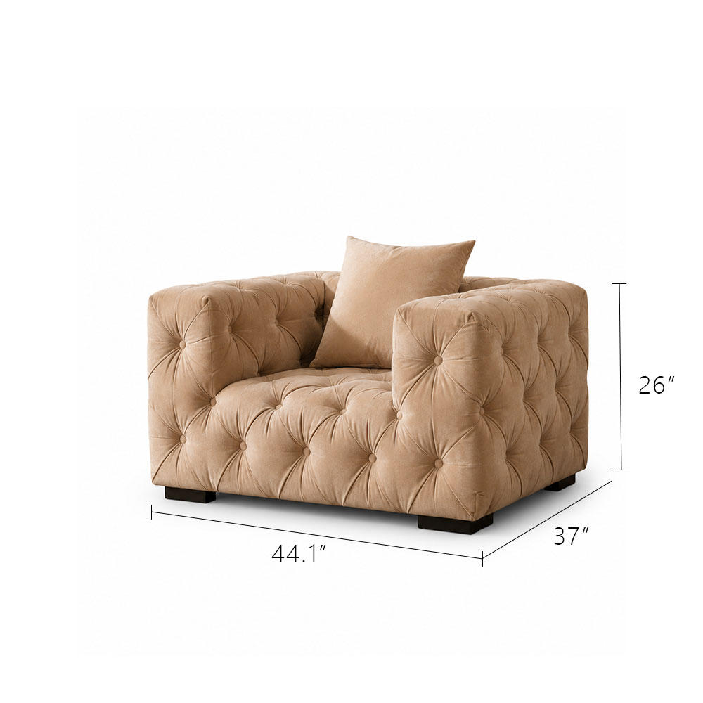 All Tufted Boxy Velvet Sofa Suite Three Seat Couch Two Single Chairs For Living Space