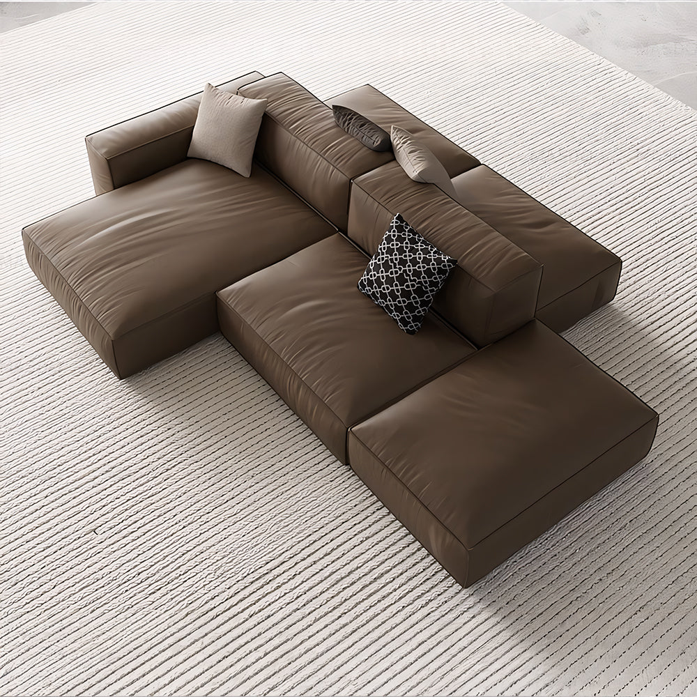 Modern Modular Top-Grain Leather Sectional Sofa