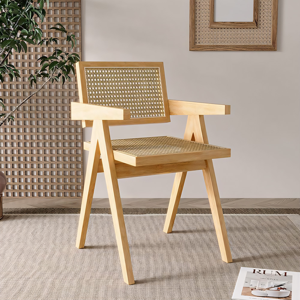 Airy Woven Plastic Rattan Wide Arm Solid Wood Residential Chair 1 Piece