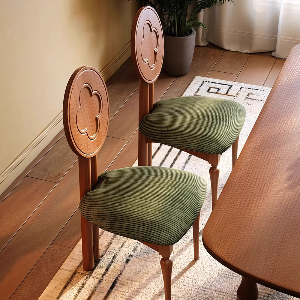 Retro Turned Leg Striped Corduroy Padded Seat Wood Dining Side Chair 1 Piece