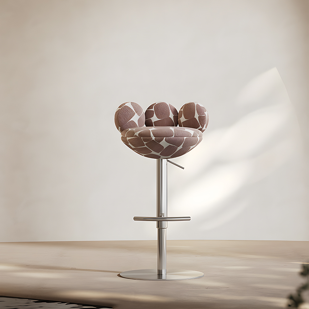 Adjustable Swivel Bar Stool with Floral Patterned Cushion and Chrome Base 1 Piece