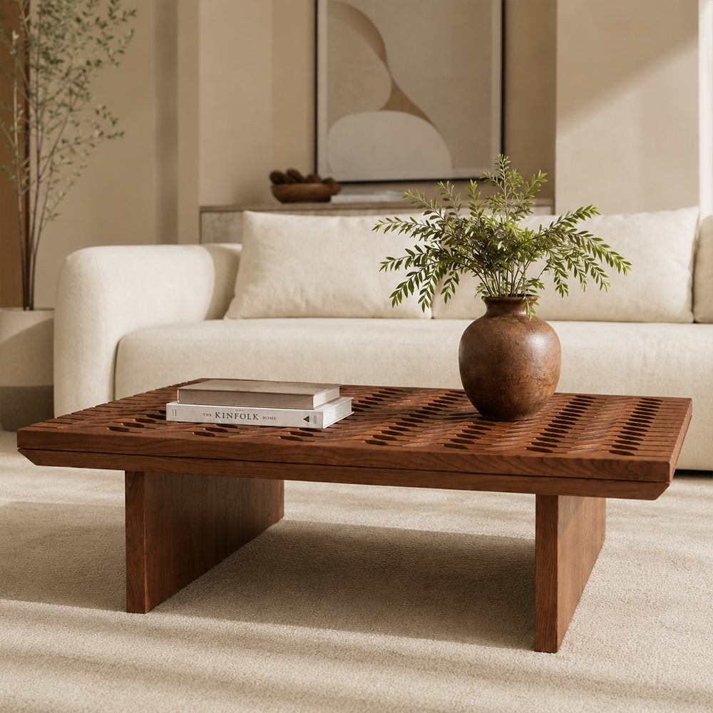 Premium Walnut Veneer Ash Wood Square Living Room Center Table