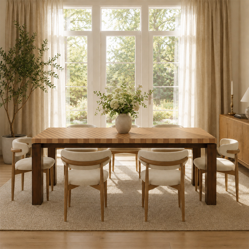 78.7" Rectangular Dual Tone Wood Grain Rectangular Wood Dining Table