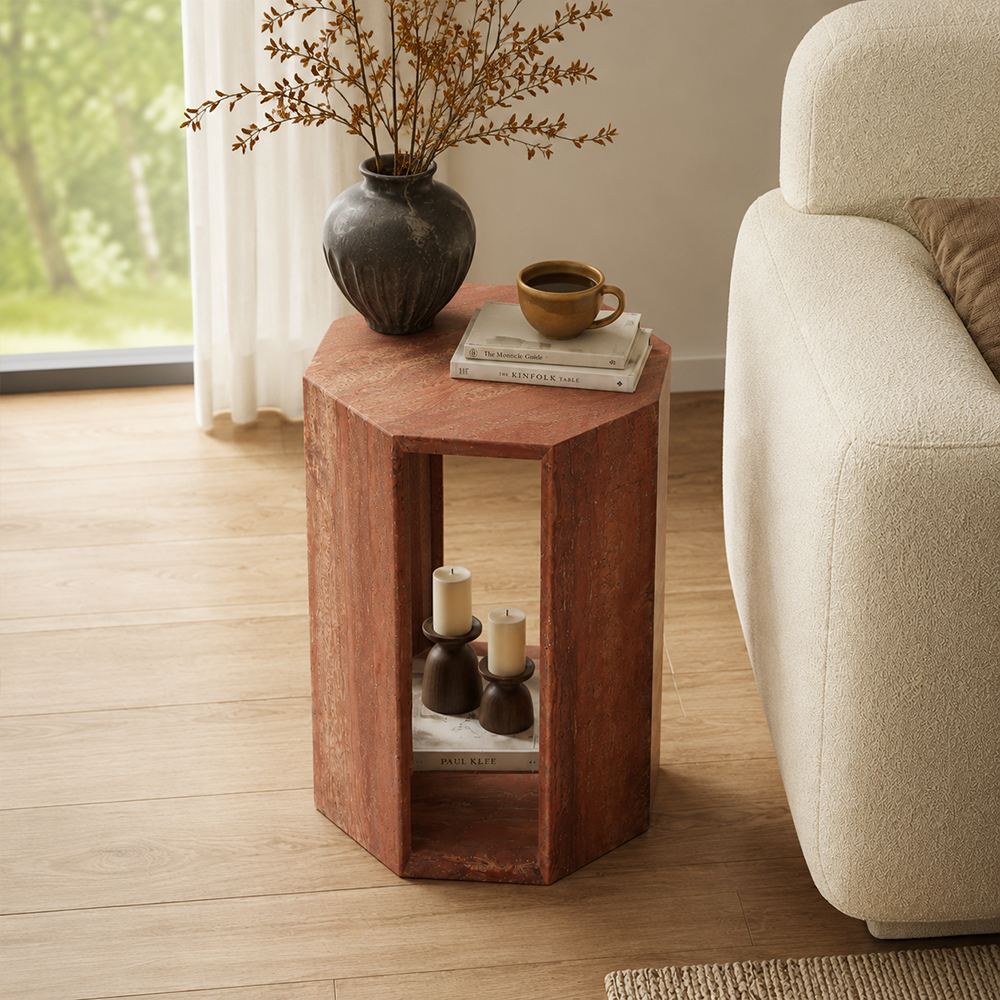 Raw Mineral Grain Natural Travertine Hollow End Side Table