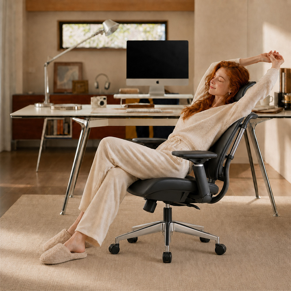 Ergonomic Executive Office Chair with Headrest Adjustable Seat Depth & 90°–135° Reclining Backrest