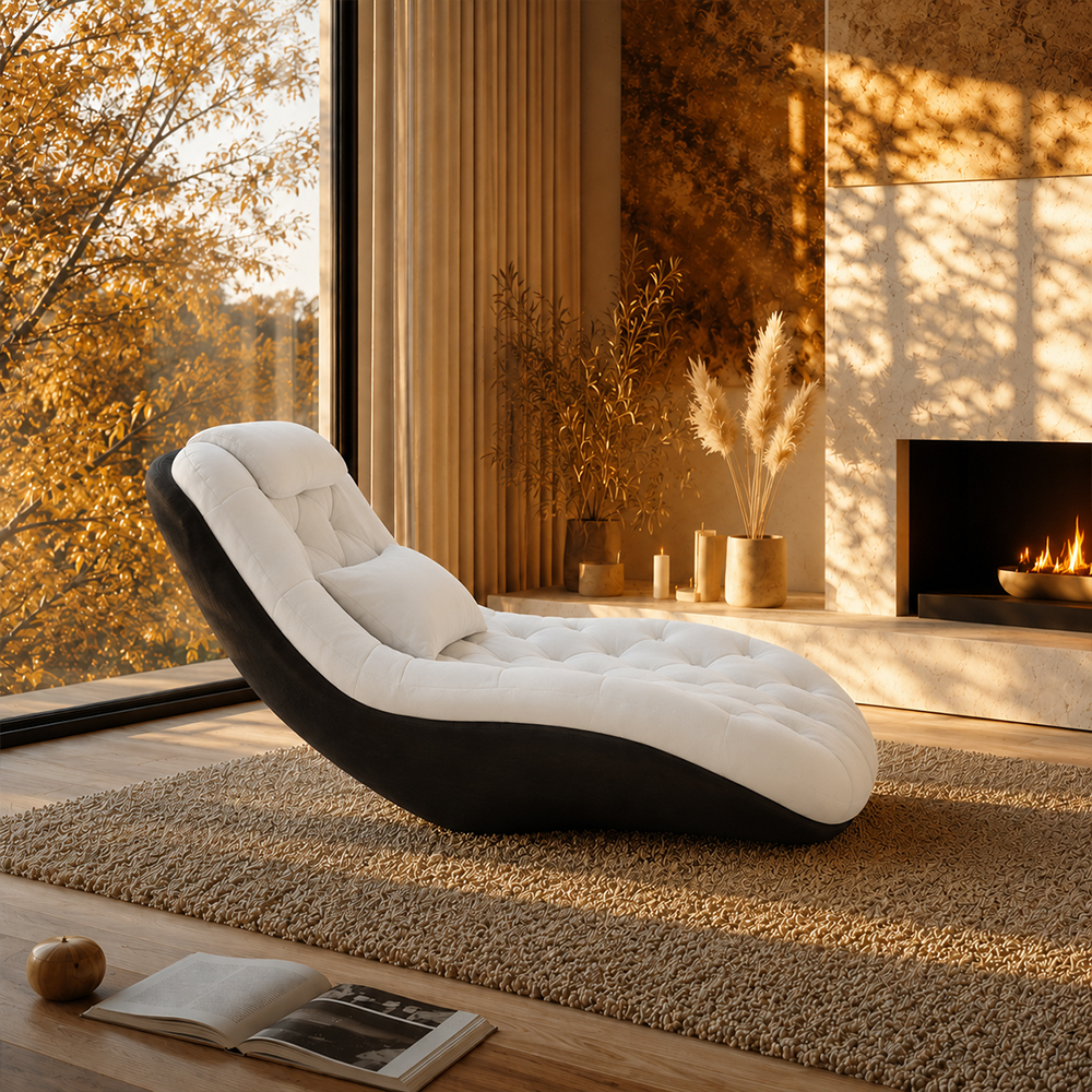 Modern Tufted Chaise Lounge Chair with Curved Base