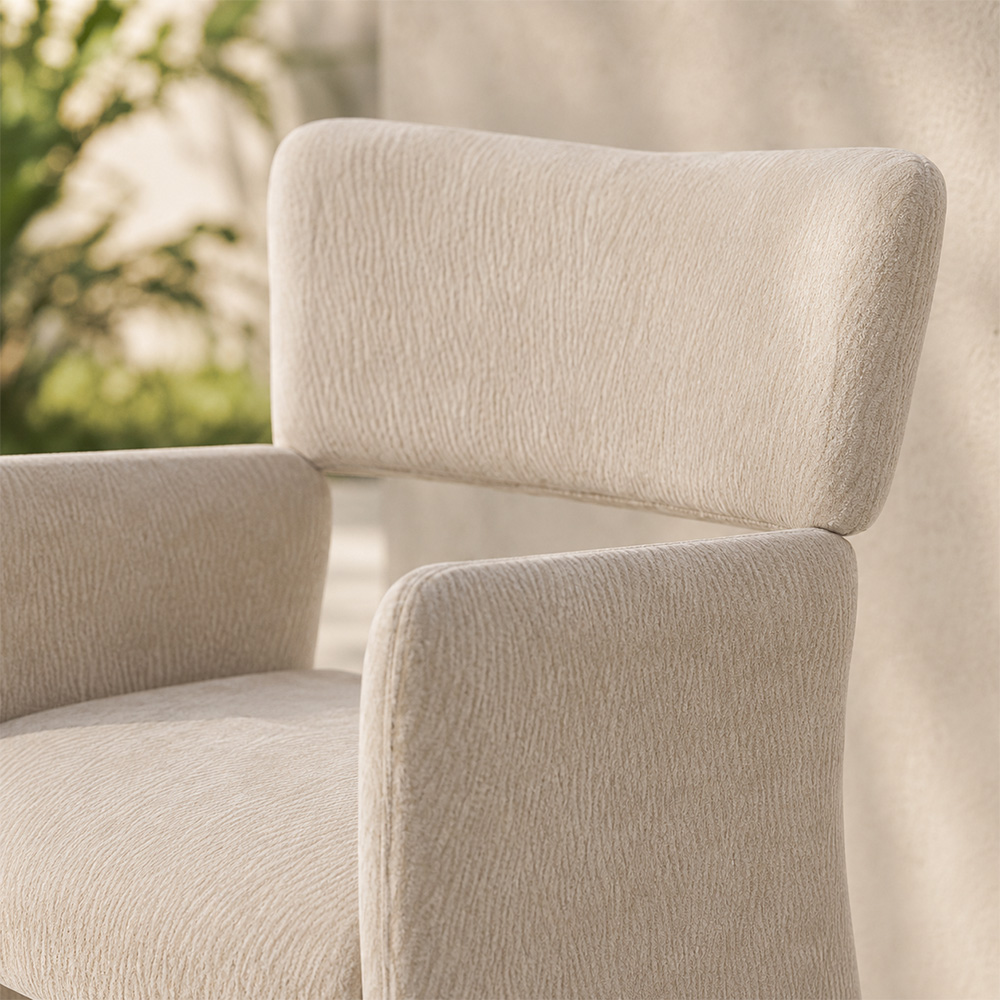 Full Wrapped Textured Chenille Sculptural Integrated Frame Dining Chair 1 Piece