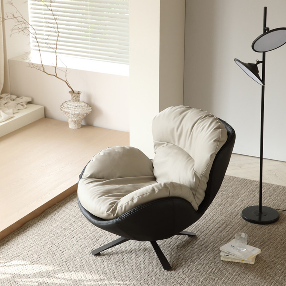 Modern Cream & Black Swivel Lounge Chair with Plush Cushioned Seat