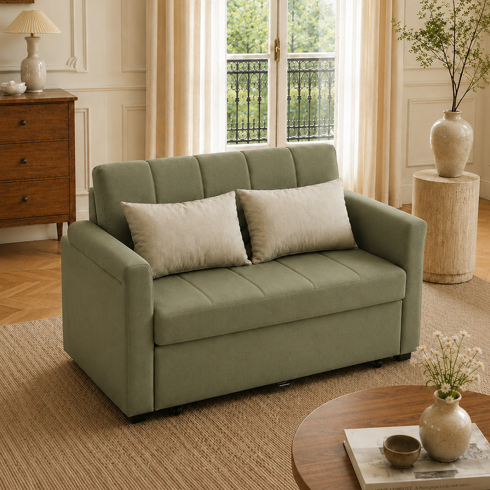 Small Apartment 2 In 1 Pull Out Guest Bed Microfiber Suede Couch Sofa Bed