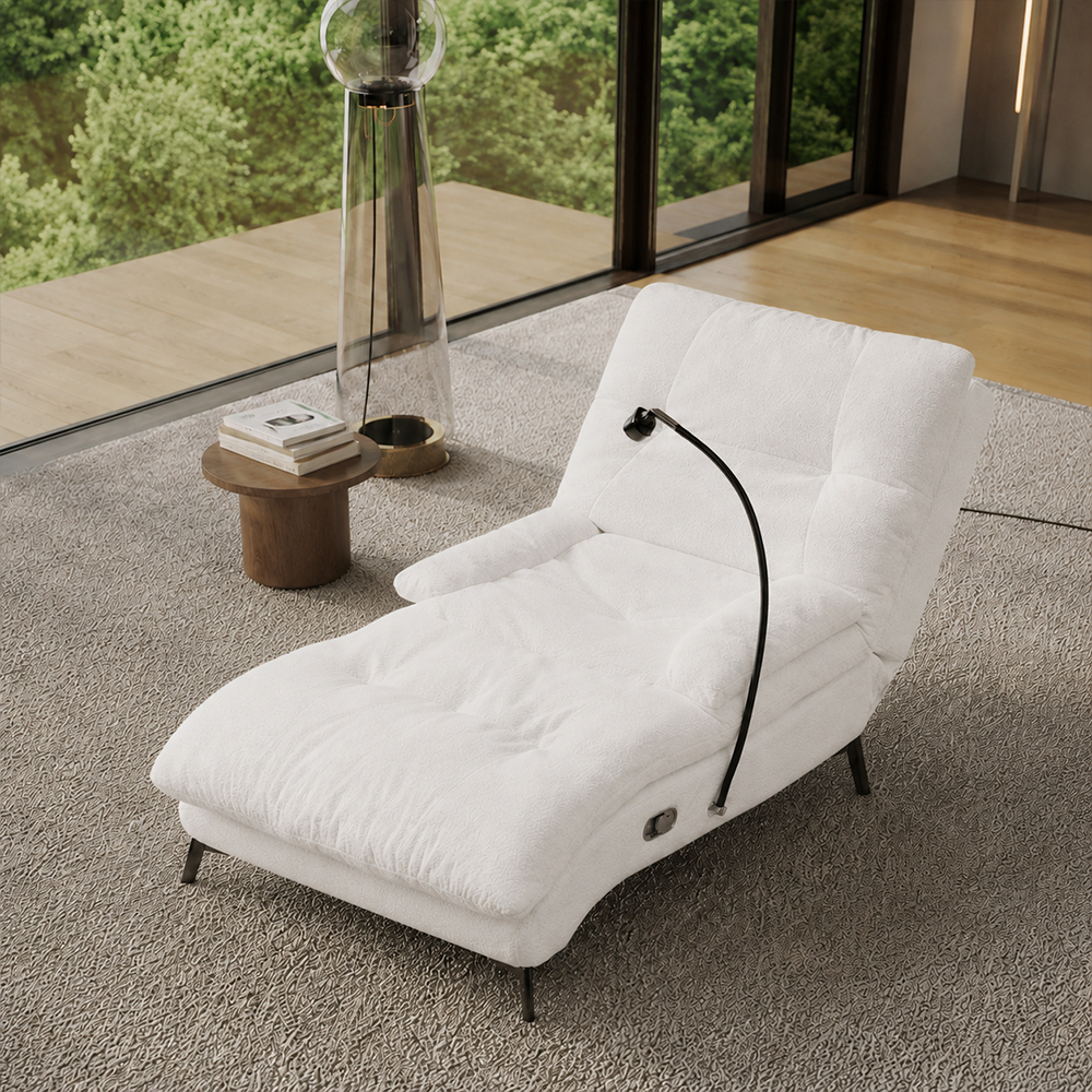 Neutral Tone Chenille Electric Recliner Media Lounge Chair