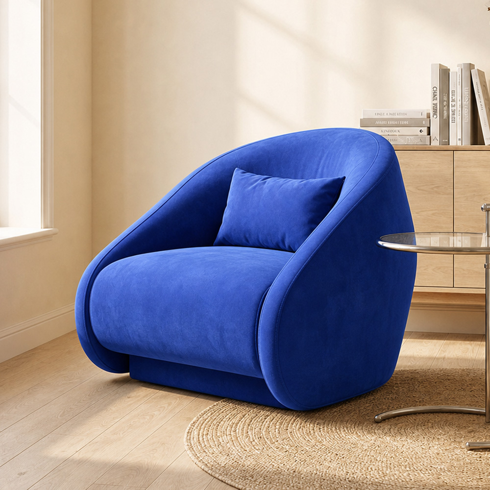 Klein Blue Velvet 2 In 1 Convertible Barrel Chair Chaise Lounge