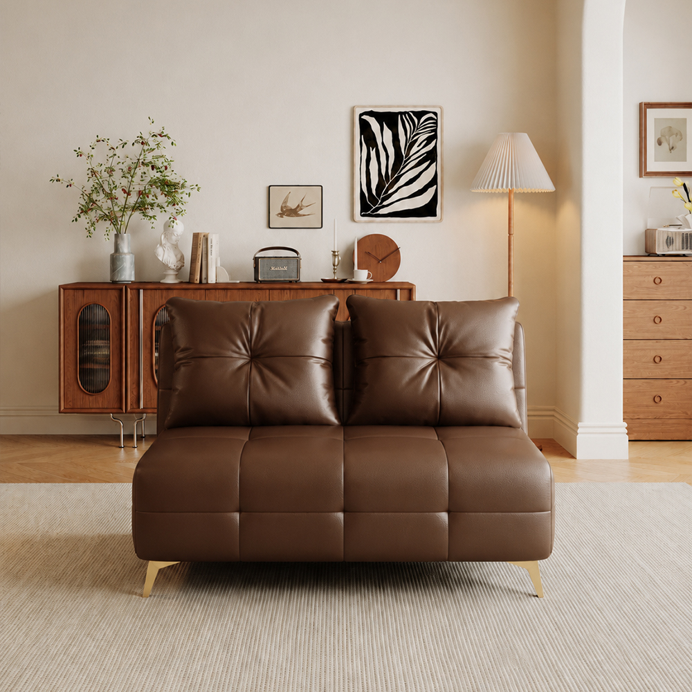 Faux Leather 2 Seater Convertible Tufted Sofa Bed