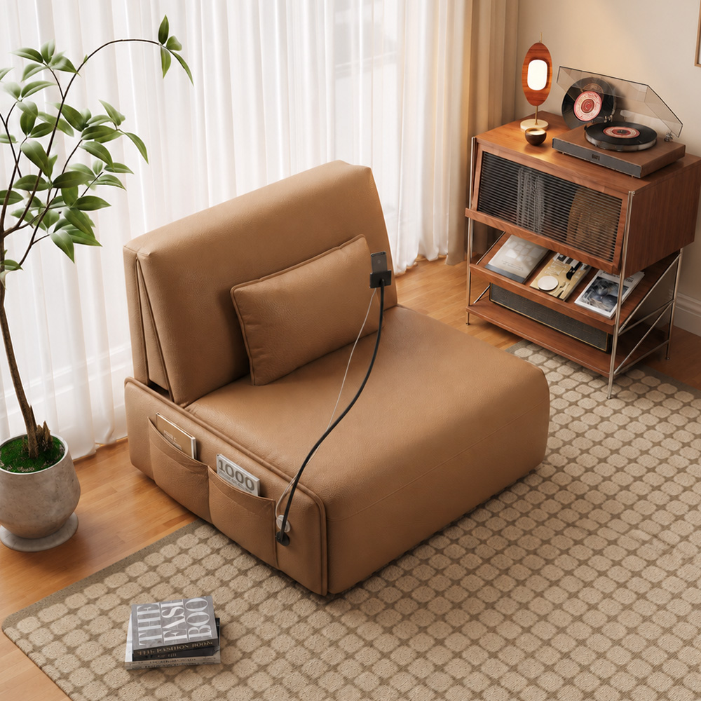 Gooseneck Phone Holder Foldable Faux Leather Guest Sofa Bed