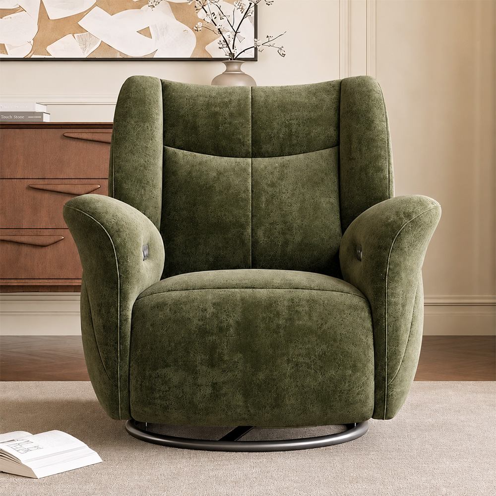 Silent Motor Power Recline Chenille Fabric Rotating Lounge Chair