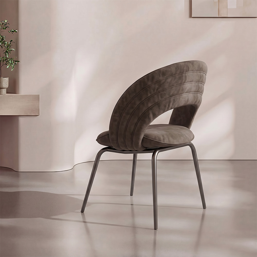 Plush Velvet Channel Stitch Minimalist Metal Leg Dining Room Chair 1 Piece
