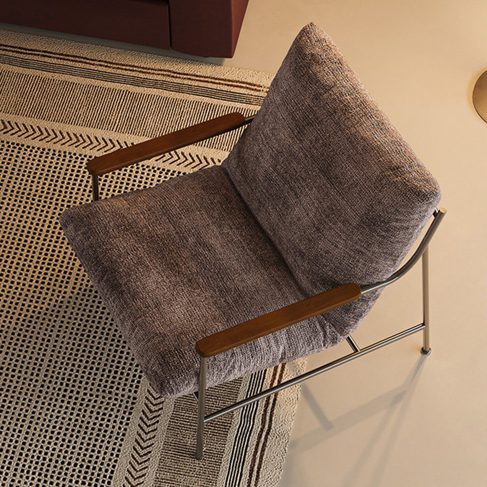 Stainless Steel Frame Linen Blend Walnut Arm Modern Accent Chair
