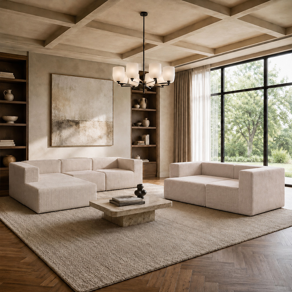 Vacuum Compressed Cube Module Beige Corduroy Living Room Sofa