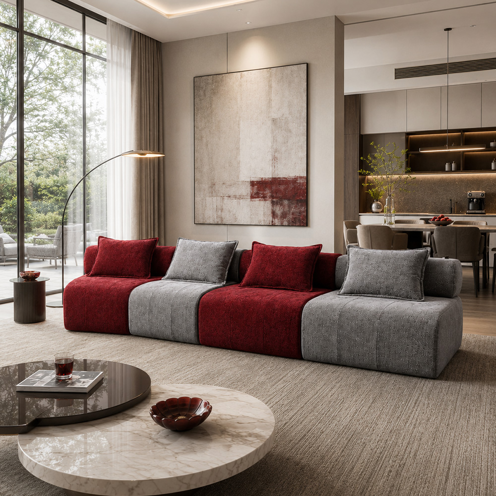 Space Saving Compressed Packaging Two Tone Modular Living Room Sofa