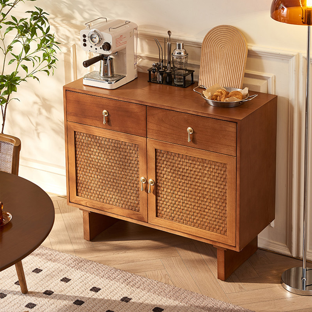 39.3“ Ash Wood Rattan Woven Door Sideboard Cabinet