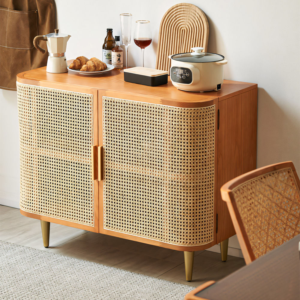 39.4" Rattan Doors Ash Wood Accent Sideboard Cabinet