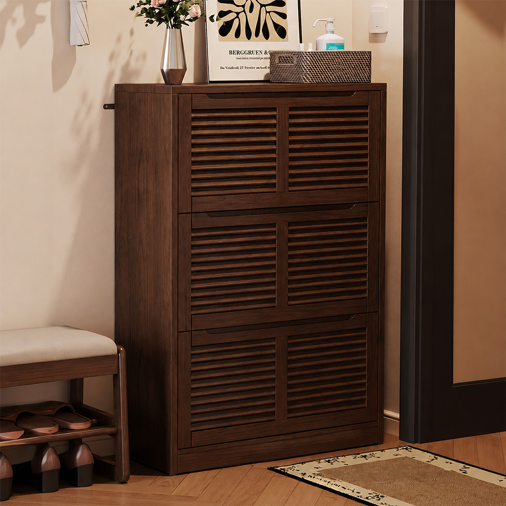 31.4'' Modern Wooden Flip-Door Shoe Cabinet Slim Space-Saving Entryway Storage Organizer