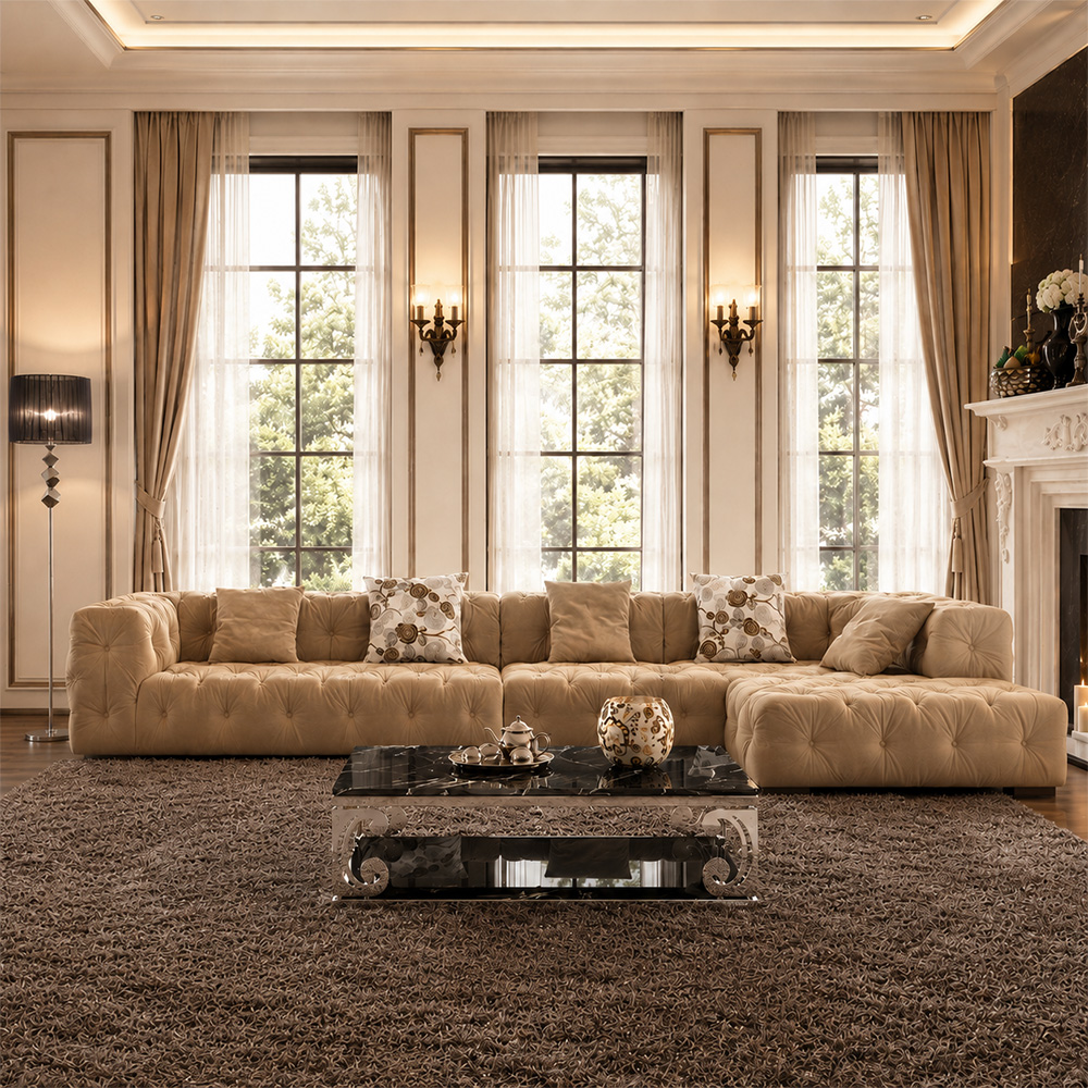 155.9" Two Tone Tufted Velvet Modular L Shape Sectional Sofa With Chaise For Luxury Villa