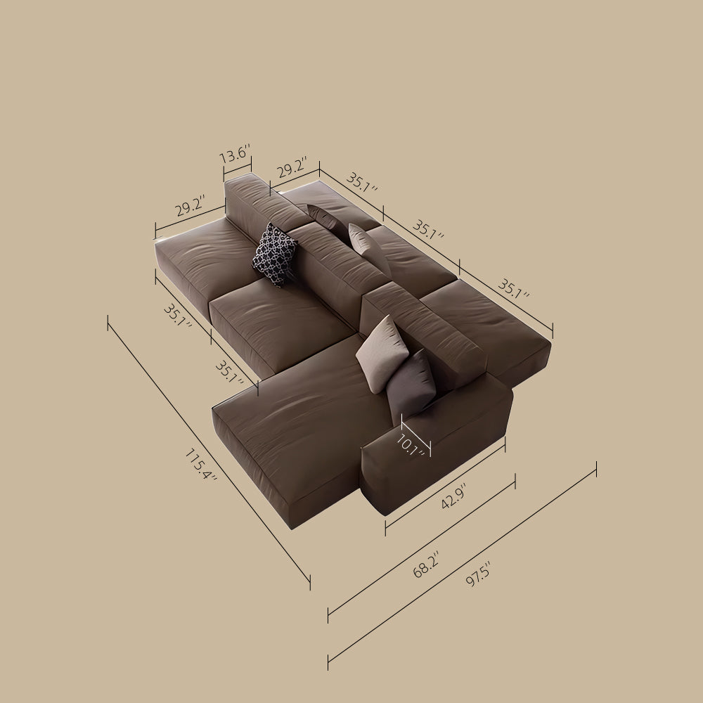 Modern Modular Top-Grain Leather Sectional Sofa
