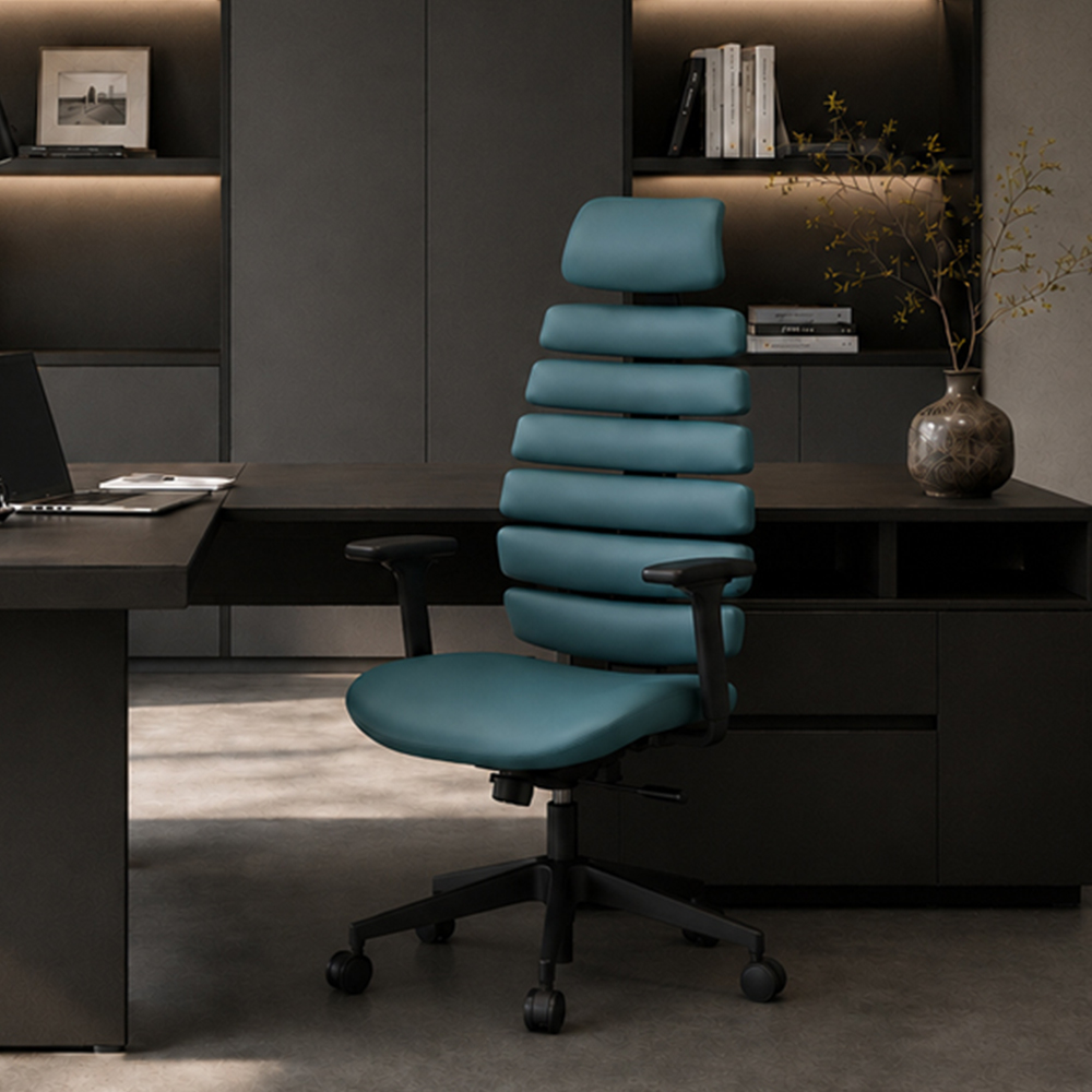 PU Leather Home Office Chair with 3D Armrests & Synchro-Tilt Mechanism