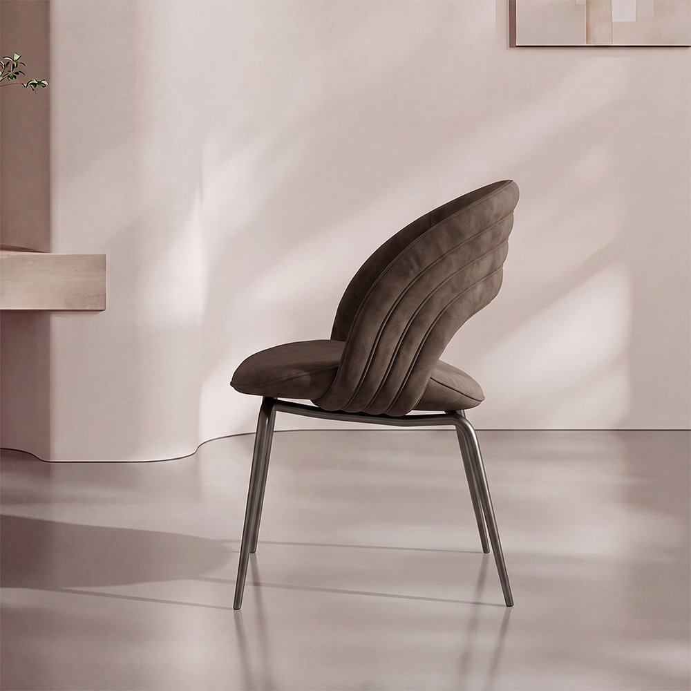 Plush Velvet Channel Stitch Minimalist Metal Leg Dining Room Chair 1 Piece