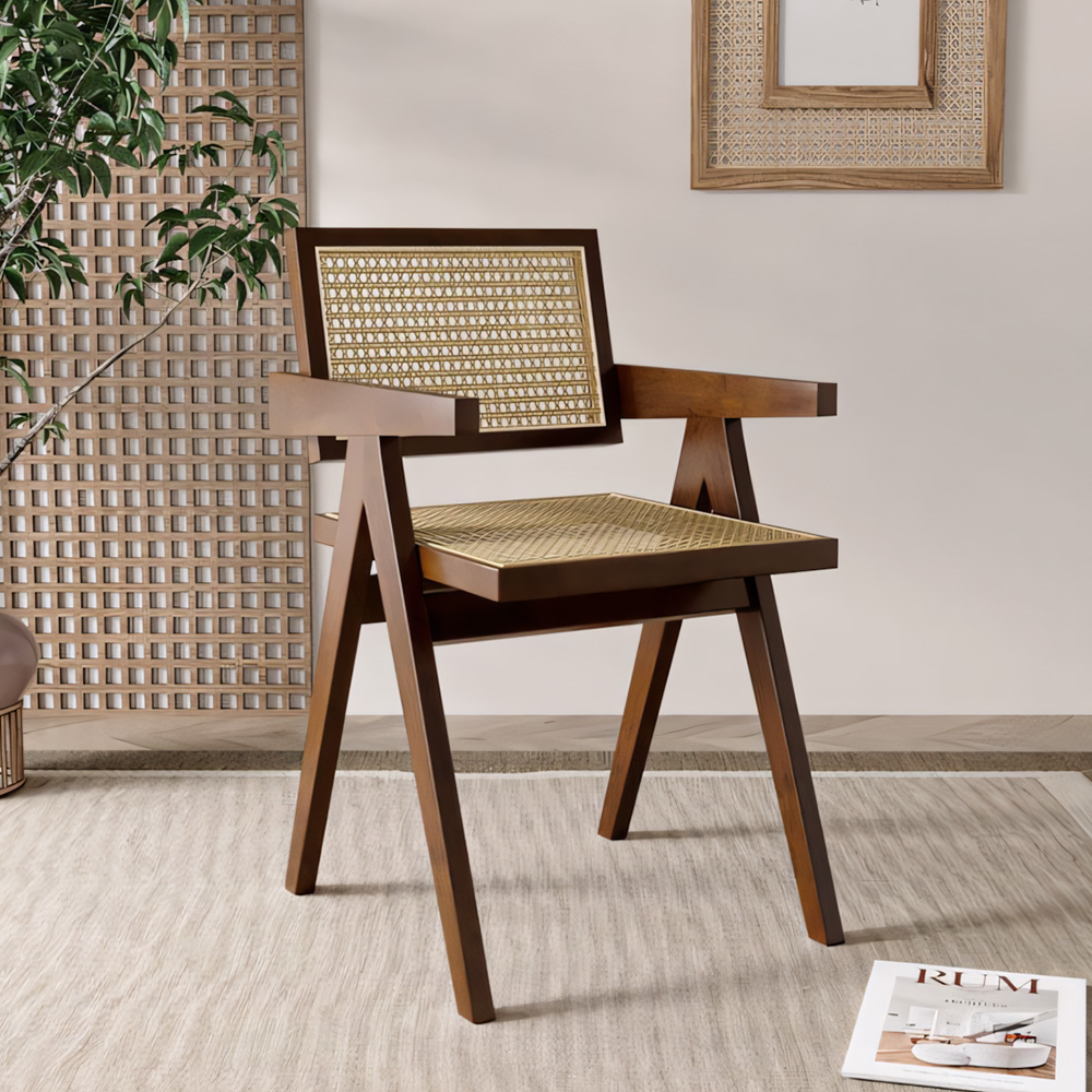 Airy Woven Plastic Rattan Wide Arm Solid Wood Residential Chair 1 Piece