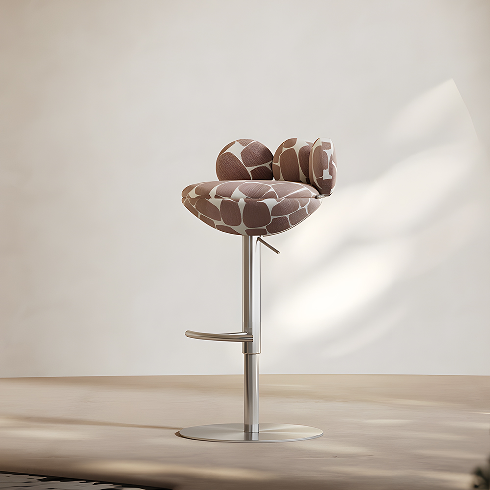 Adjustable Swivel Bar Stool with Floral Patterned Cushion and Chrome Base 1 Piece