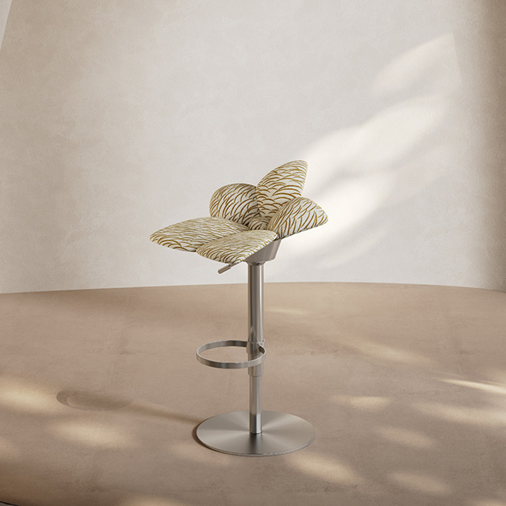 Adjustable Swivel Bar Stool with Petal-Shaped Upholstered Seat and Chrome Base 1 Piece